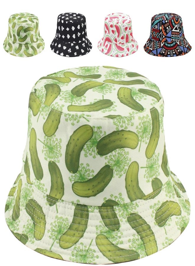 Gadfary Reversible Bucket Hat for Women Summer Travel Fisherman Cap, Girls Cute Double Side Wear Bucket Cap (Cucumber) - Image 1